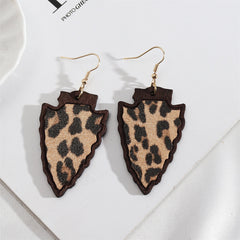Khaki Polystyrene & Wood Leopard Arrowhead Drop Earrings