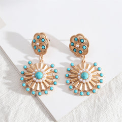 Pearl & Turquoise 18K Gold-Plated Sunflower Drop Earrings