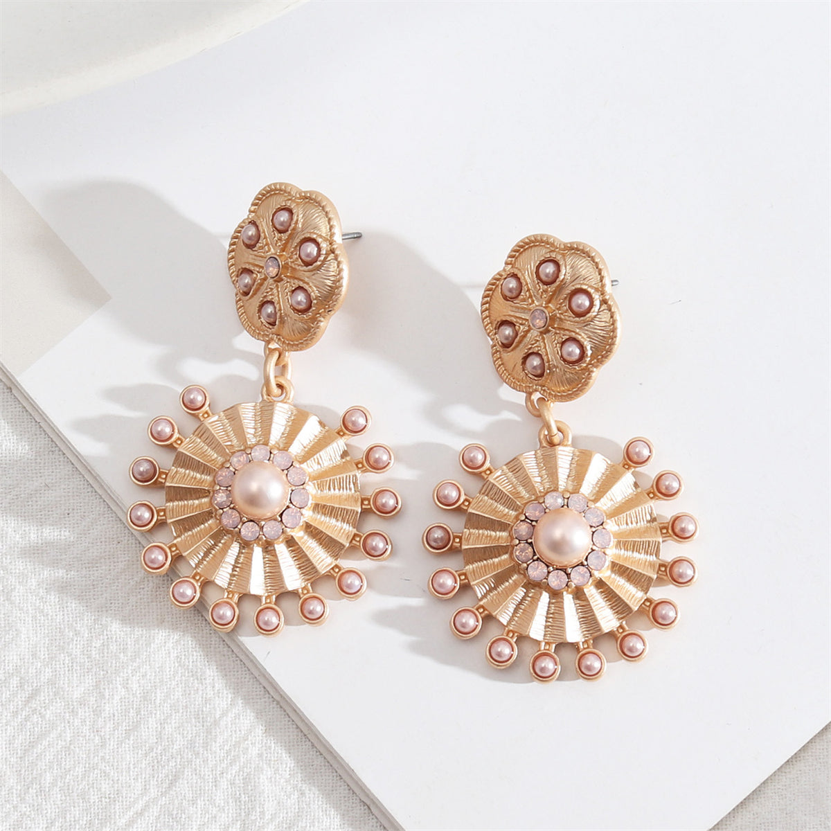 Pink Pearl & Cubic Zirconia Round Abstract Drop Earrings