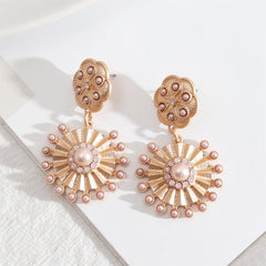Pink Pearl & Cubic Zirconia Round Abstract Drop Earrings