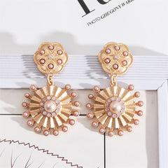 Pink Pearl & Cubic Zirconia Round Abstract Drop Earrings