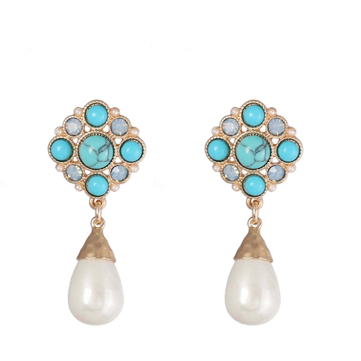 Blue Cubic Zirconia & Pearl 18K Gold-Plated Teardrop Drop Earrings