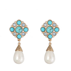 Blue Cubic Zirconia & Pearl 18K Gold-Plated Teardrop Drop Earrings