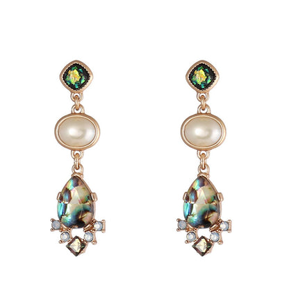 Pearl and Abalone Shell 18K Gold-Plated Drop Earrings, gold drop earrings for women, everyday style, front view