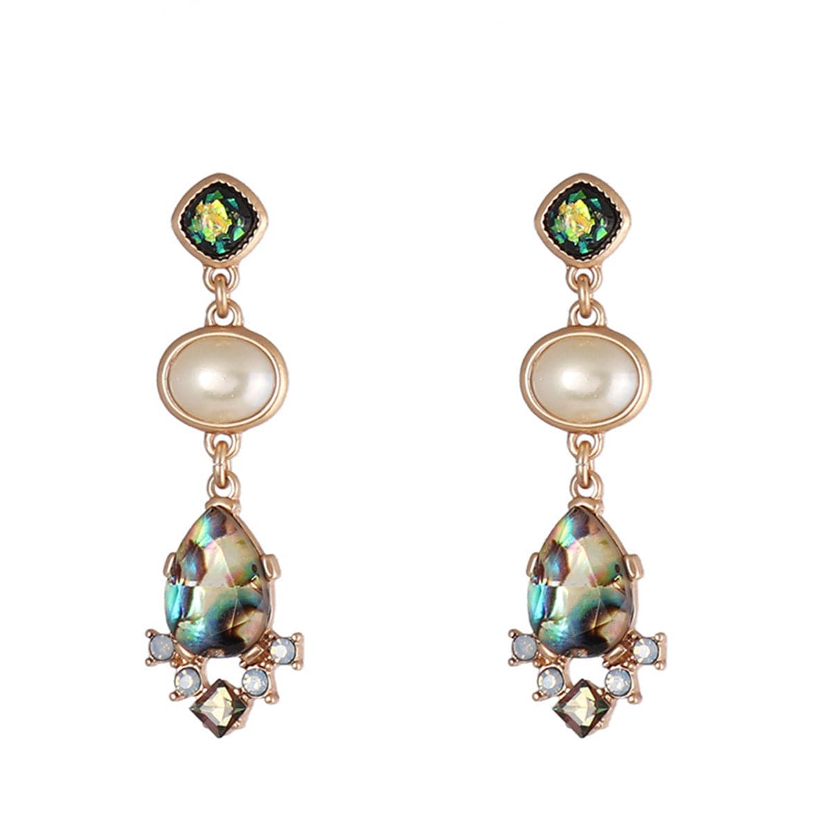 Pearl & Abalone Shell 18K Gold-Plated Drop Earrings