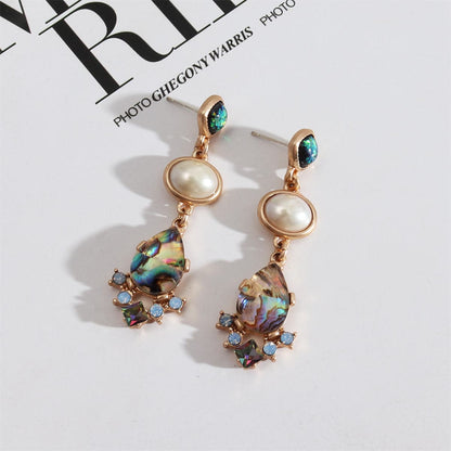 Pearl and Abalone Shell 18K Gold-Plated Drop Earrings, gold drop earrings for women, everyday style, side view
