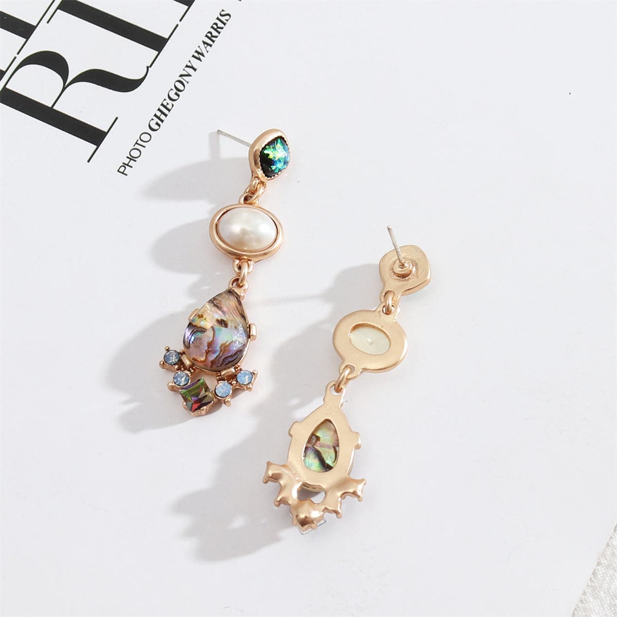Pearl and Abalone Shell 18K Gold-Plated Drop Earrings, gold drop earrings for women, everyday style, lifestyle look