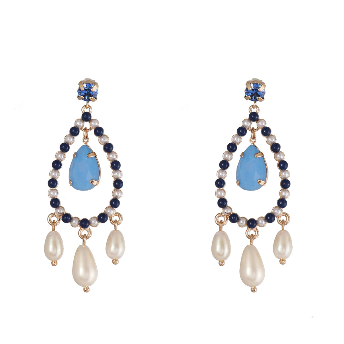 Blue Cubic Zirconia & Pearl 18K Gold-Plated Teardrop Earrings
