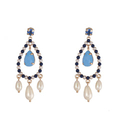 Blue Cubic Zirconia & Pearl 18K Gold-Plated Teardrop Earrings
