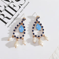 Blue Cubic Zirconia & Pearl 18K Gold-Plated Teardrop Earrings