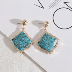 Turquoise & 18K Gold-Plated Rhombus Drop Earrings