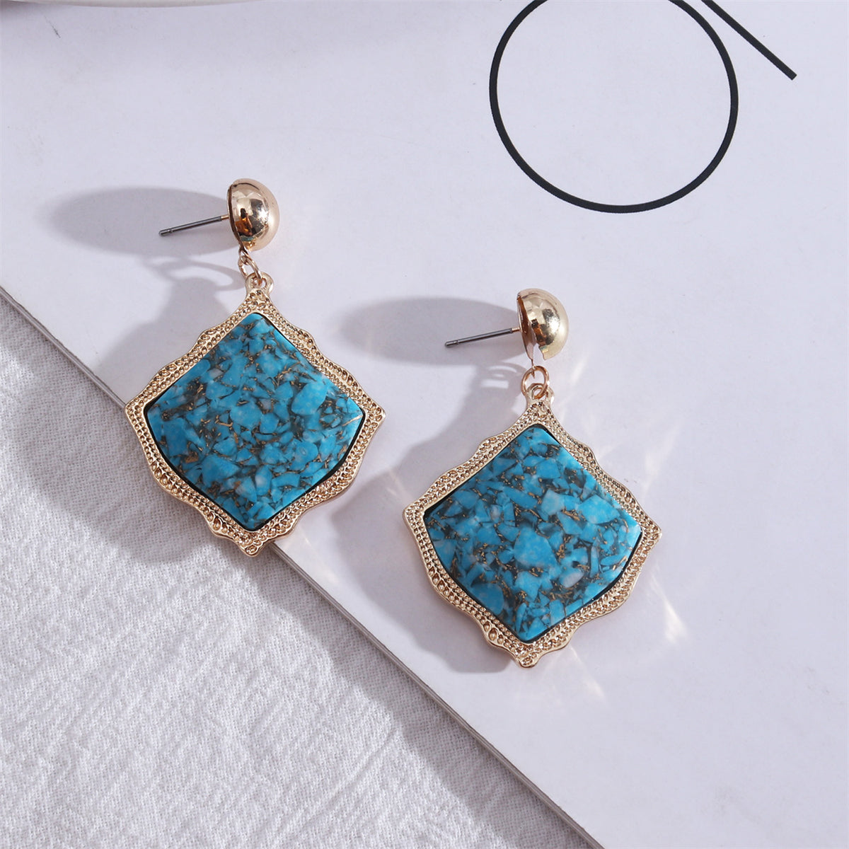 Turquoise & 18K Gold-Plated Rhombus Drop Earrings