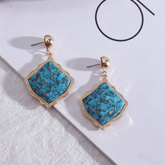 Turquoise & 18K Gold-Plated Rhombus Drop Earrings