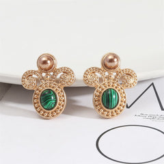 Green Malachite & Pearl 18K Gold-Plated Botanical Stud Earrings