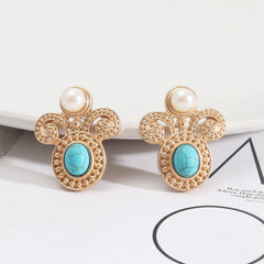 Turquoise & Pearl 18K Gold-Plated Filigree Stud Earrings