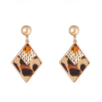 Resin and Polystyrene 18K Gold-Plated Leopard Print Rhombus Dangle Earring, gold drop earrings for women, side view