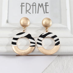 Black Polyurethane & 18K Gold-Plated Stripes Circle Drop Earrings
