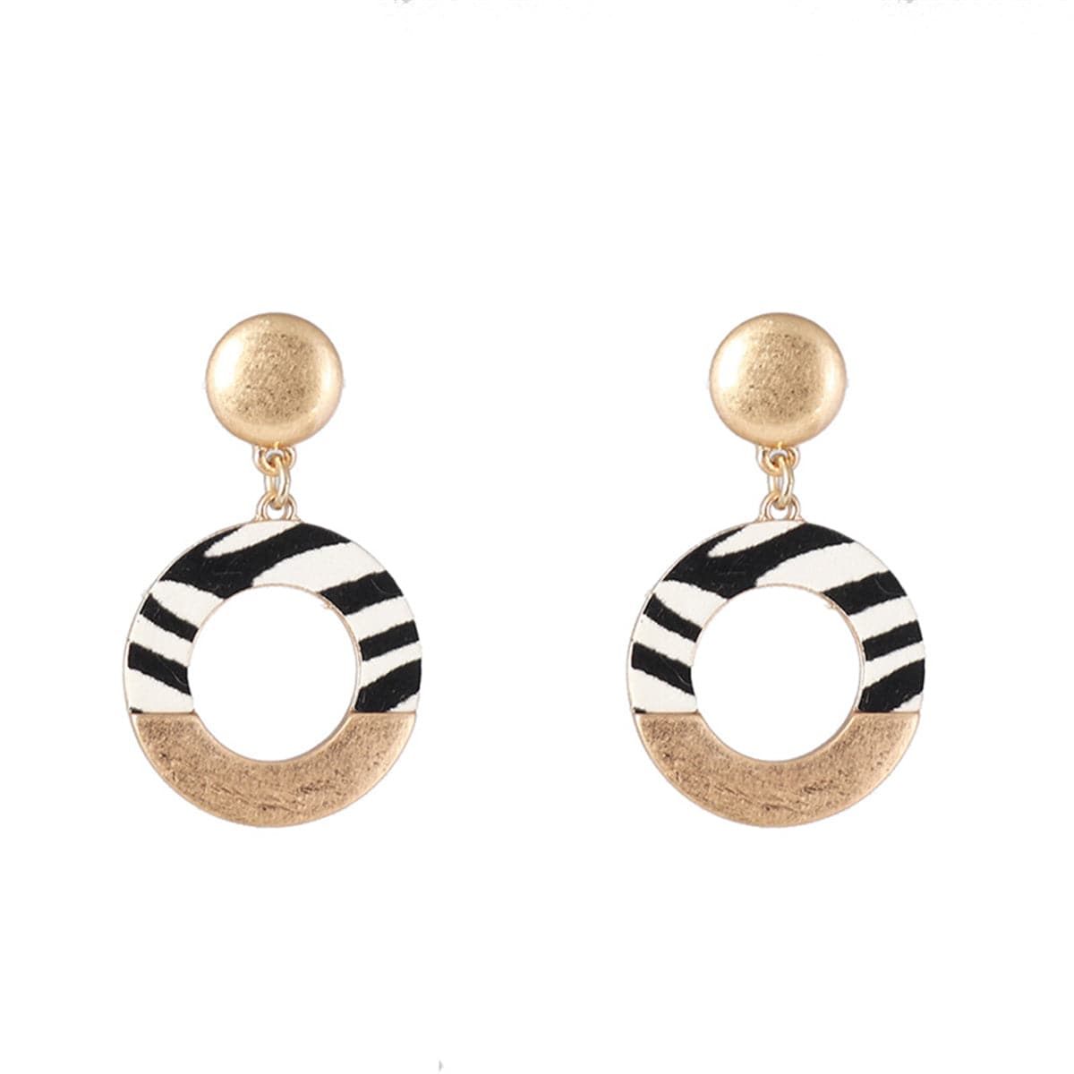 Black Polyurethane & 18K Gold-Plated Stripes Circle Drop Earrings
