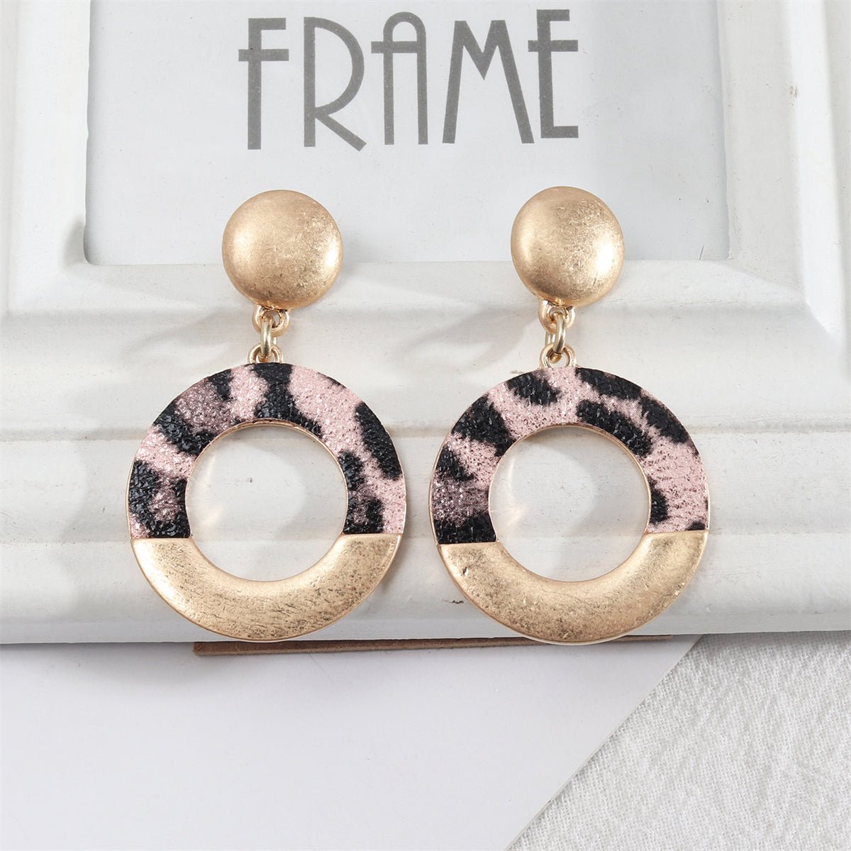 Pink Polyurethane & 18K Gold-Plated Leopard-Print Circle Drop Earrings