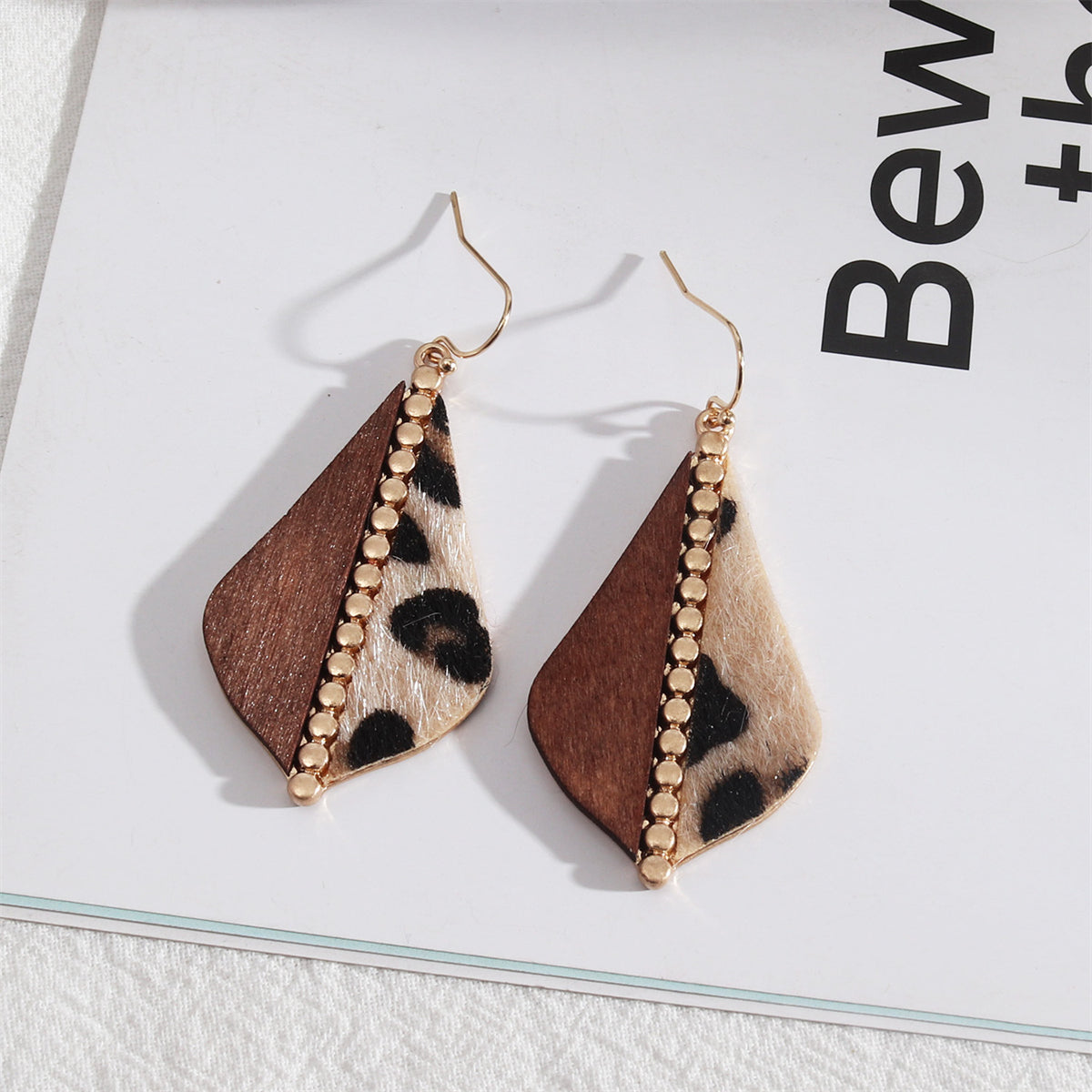 Light Coffee Wood & 18K Gold-Plated Leopard-Print Drop Earrings