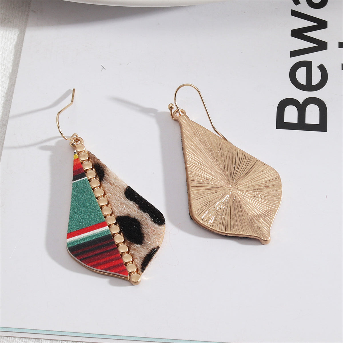 Red Polyurethane & 18K Gold-Plated Leopard-Print Patchwork Drop Earrings