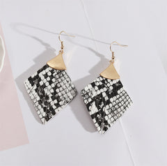 Black Polyurethane & 18K Gold-Plated Snake-Print Rhombus Drop Earrings