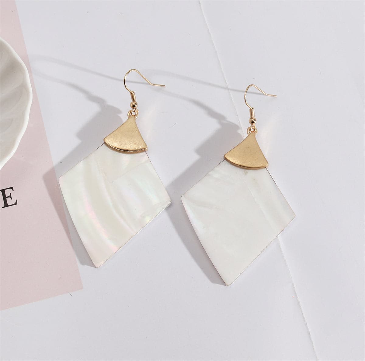 Shell & 18K Gold-Plated Rhombus Drop Earrings