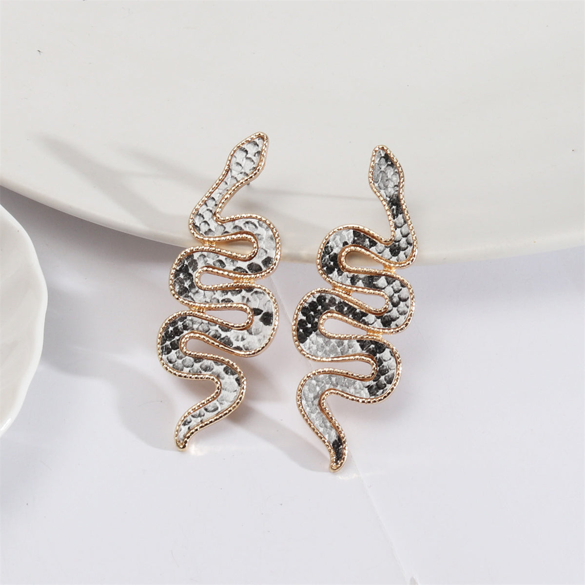 Black Polyurethane & 18K Gold-Plated Snake Drop Earrings