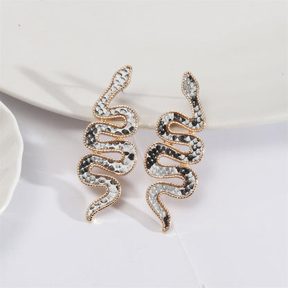 Black Polyurethane and 18K Gold-Plated Snake Drop Earrings, gold stud earrings for women, dainty minimalist design, side view