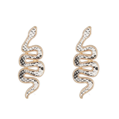 Black Polyurethane and 18K Gold-Plated Snake Drop Earrings, gold stud earrings for women, front view