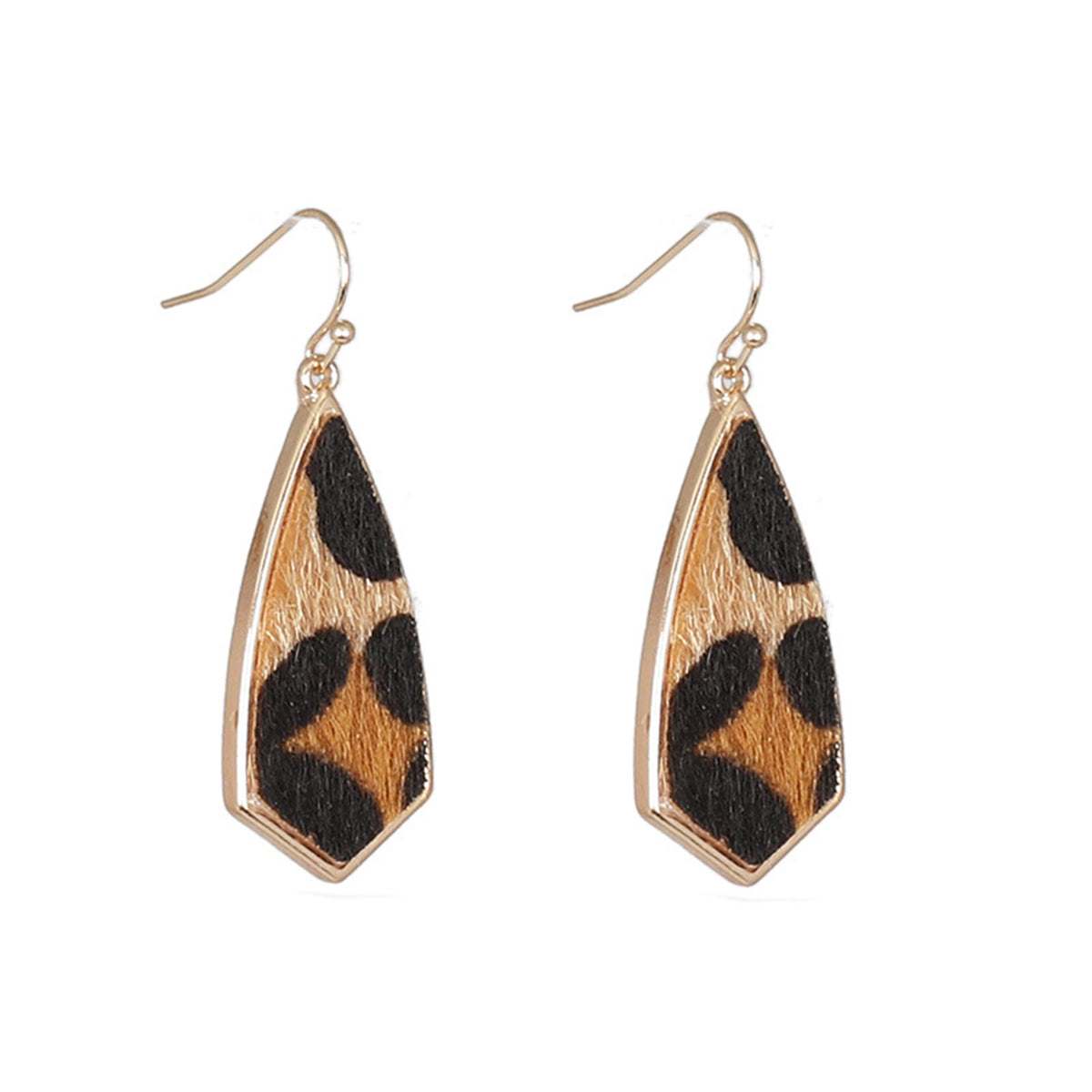 Khaki Polyurethane and 18K Gold-Plated Leopard Drop Earrings, gold drop earrings for women, everyday style, front view