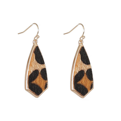 Khaki Polyurethane and 18K Gold-Plated Leopard Drop Earrings, gold drop earrings for women, everyday style, front view