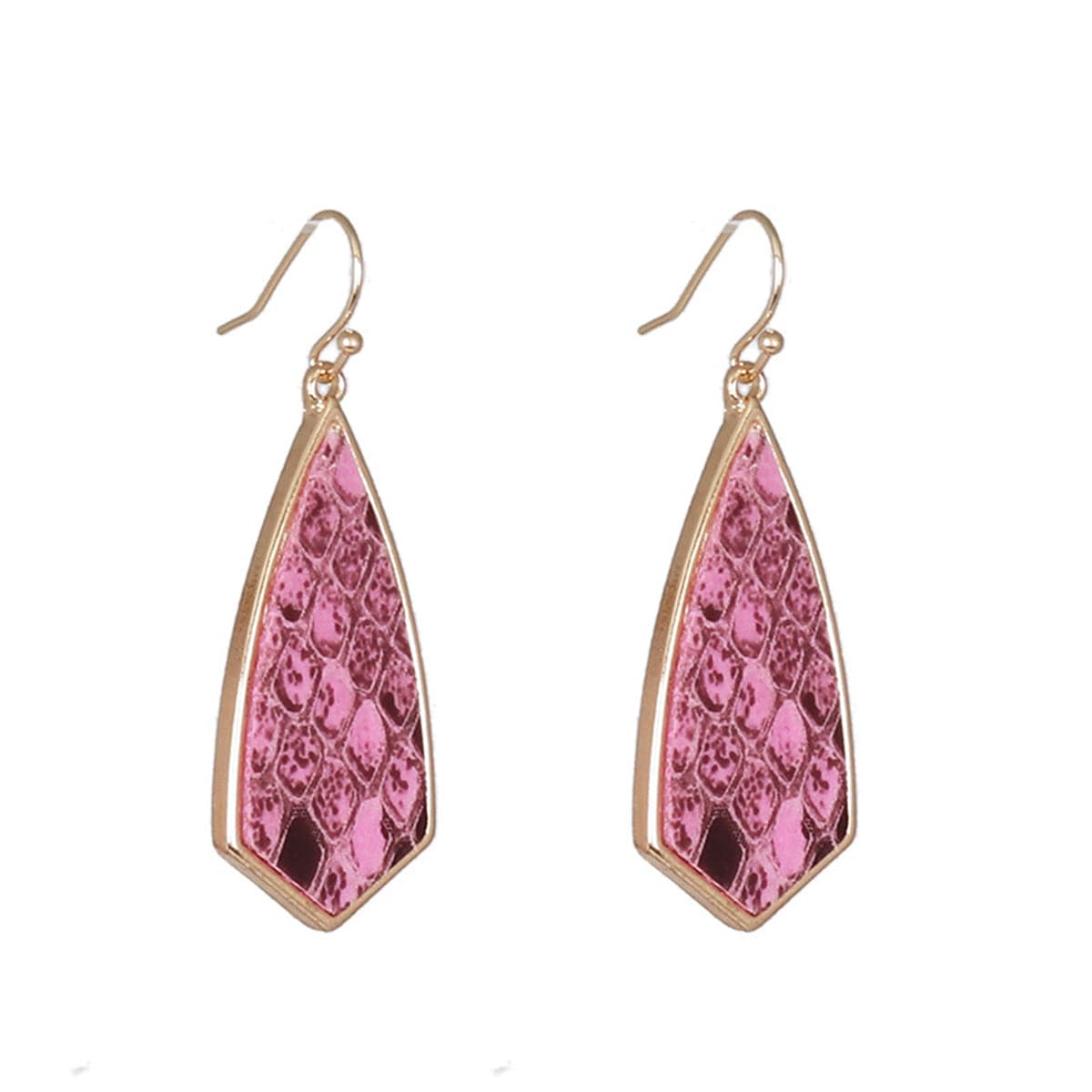 Rose Polyurethane and 18K Gold-Plated Snakeskin-Embossed Drop Earrings, gold drop earrings for women, front view