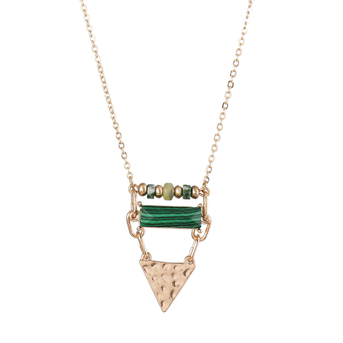 Malachite and Quartz 18K Gold-Plated Triangle Pendant Necklace, gold pendant necklace for women, everyday style, side view