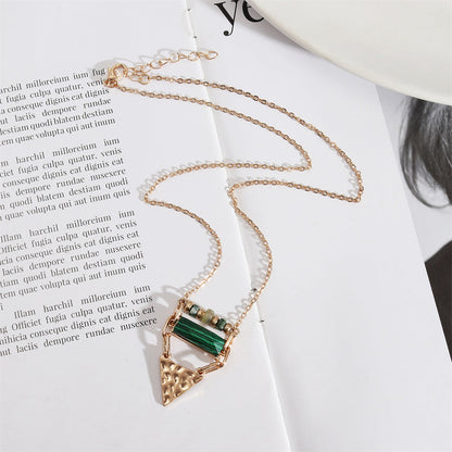 Malachite and Quartz 18K Gold-Plated Triangle Pendant Necklace, gold pendant necklace for women, everyday style, styled look