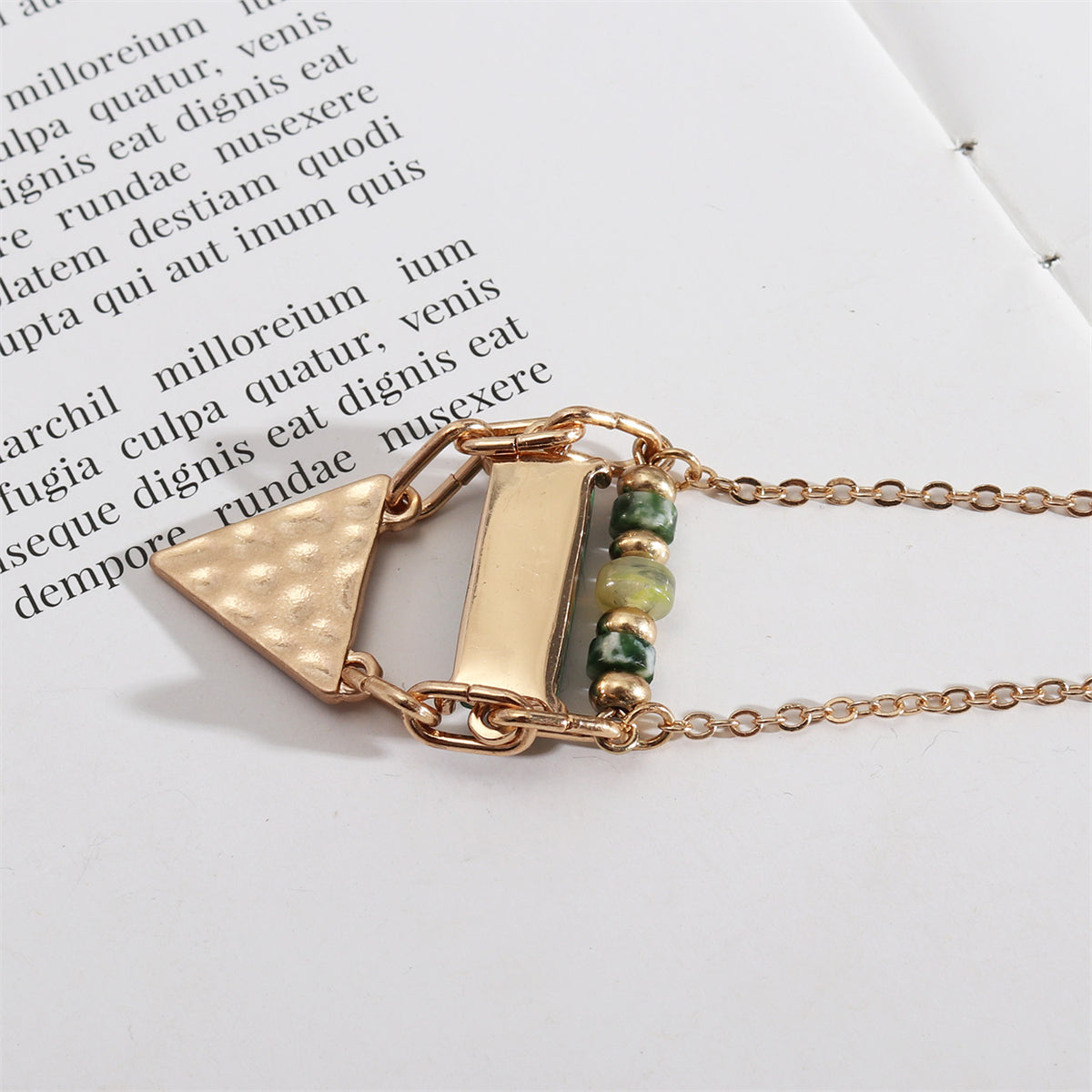 Malachite and Quartz 18K Gold-Plated Triangle Pendant Necklace, gold pendant necklace for women, lifestyle look