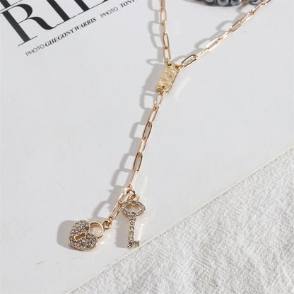 Blue and Two-Tone Heart Locket Layered Lariat Necklace, pendant necklace for women, dainty minimalist design, styled look