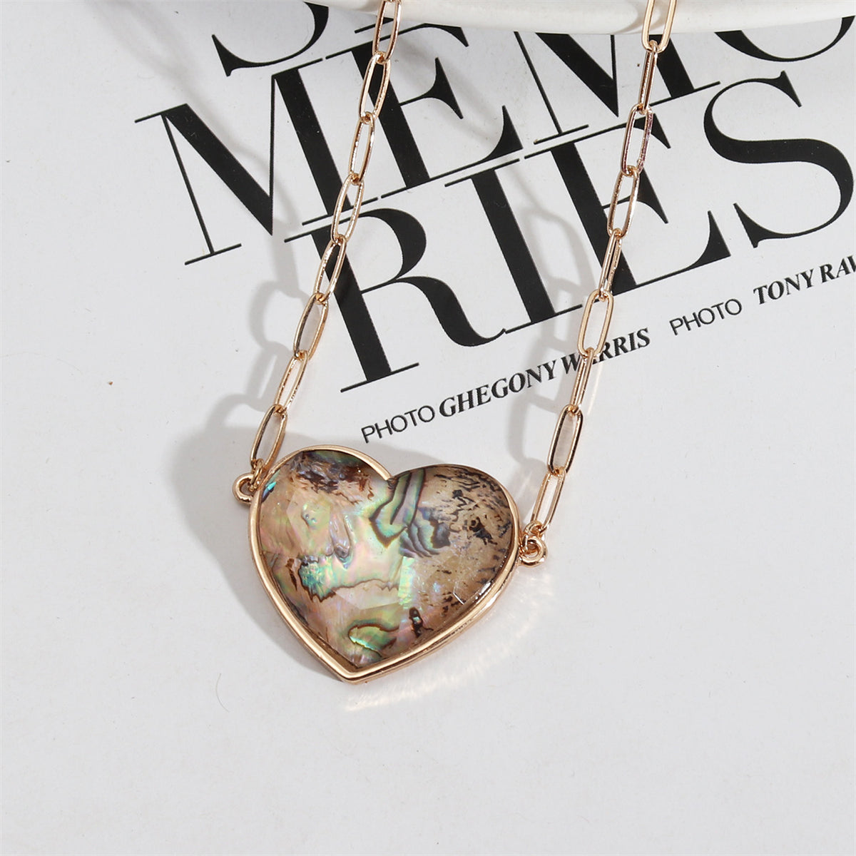 Abalone Shell and Resin 18K Gold-Plated Heart Pendant Necklace, gold pendant necklace for women, side view