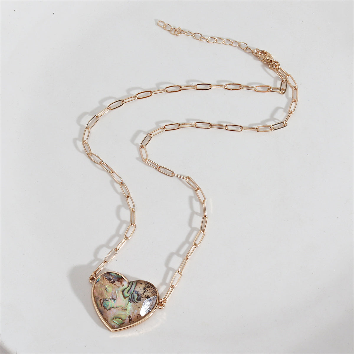 Abalone Shell and Resin 18K Gold-Plated Heart Pendant Necklace, gold pendant necklace for women, front view