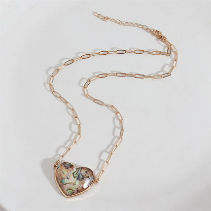 Abalone Shell and Resin 18K Gold-Plated Heart Pendant Necklace, gold pendant necklace for women, front view