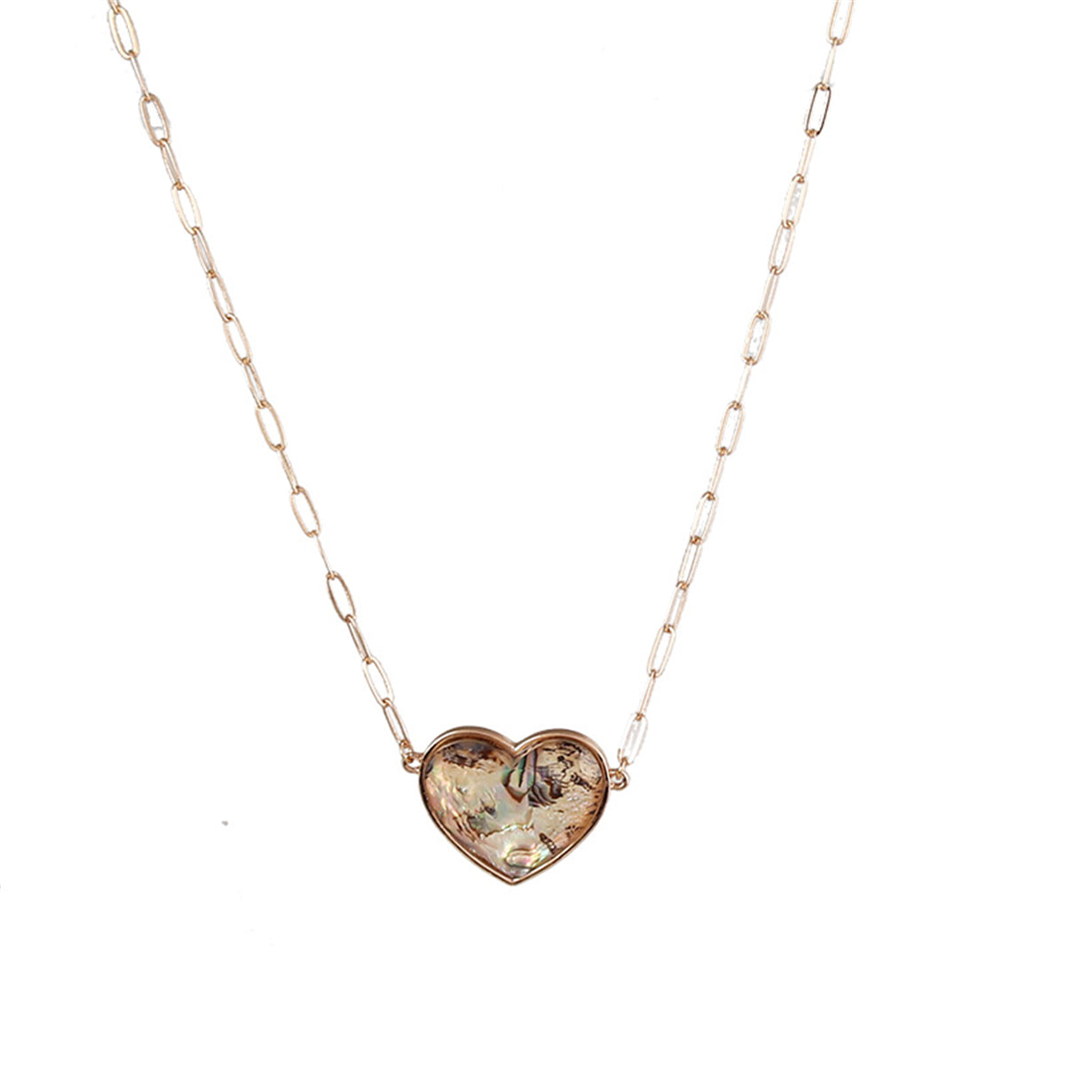 Abalone Shell and Resin 18K Gold-Plated Heart Pendant Necklace, gold pendant necklace for women, detail close-up