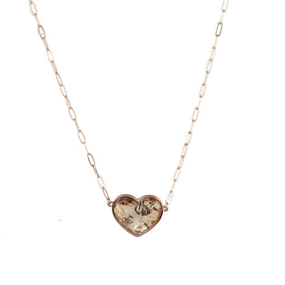 Abalone Shell and Resin 18K Gold-Plated Heart Pendant Necklace, gold pendant necklace for women, detail close-up
