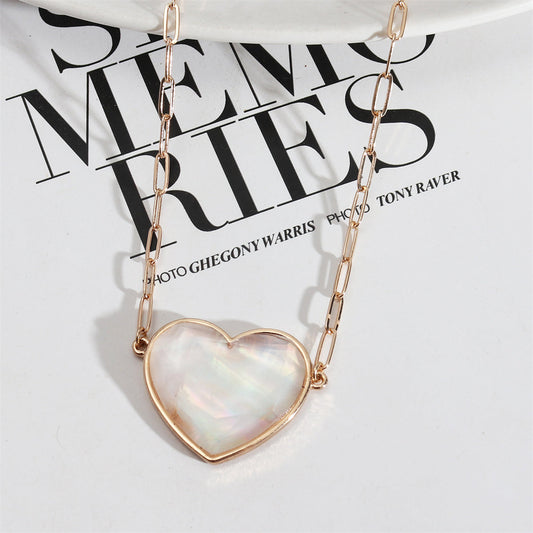 Shell and 18K Gold-Plated Heart Pendant Necklace, gold pendant necklace for women, dainty minimalist design, front view