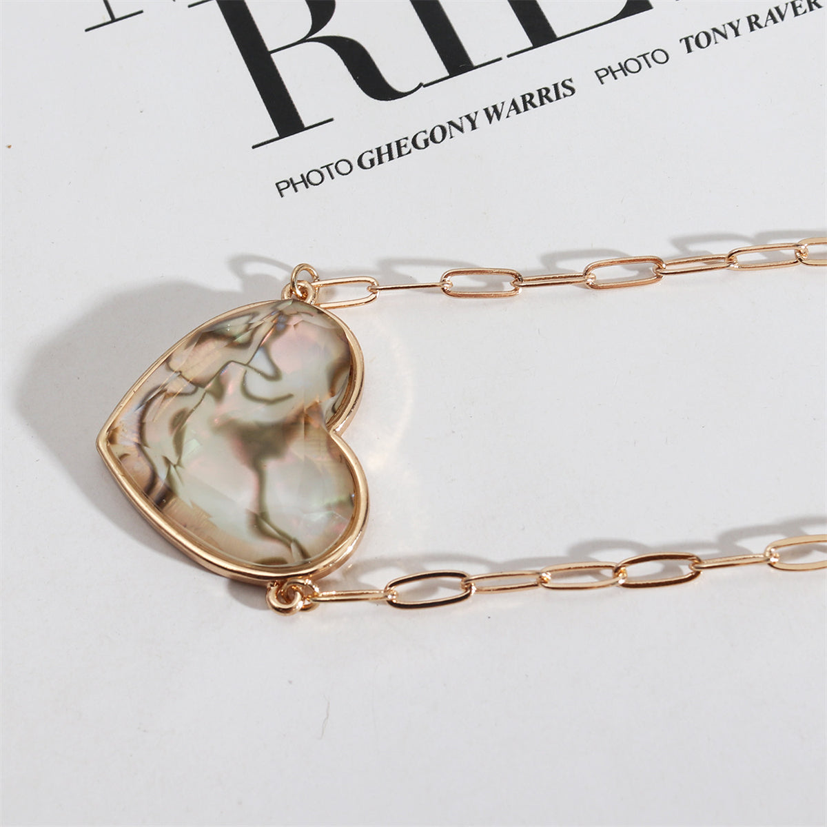 Shell and 18K Gold-Plated Marble Heart Pendant Necklace, gold pendant necklace for women, everyday style, side view