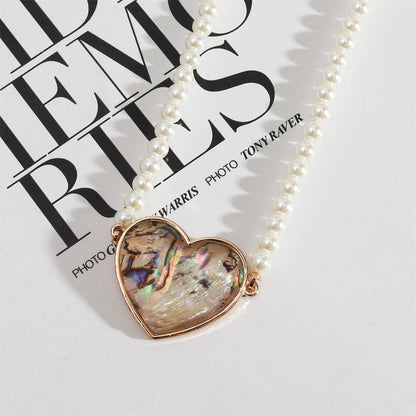 Abalone Shell and Pearl 18K Gold-Plated Heart Pendant Necklace, gold pendant necklace for women, front view