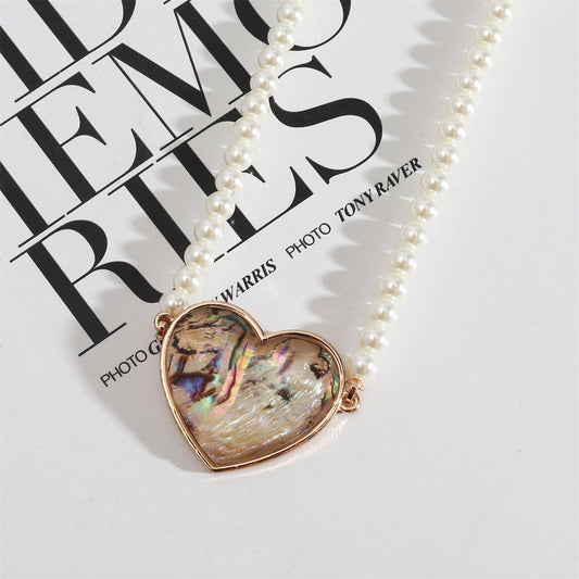 Abalone Shell and Pearl 18K Gold-Plated Heart Pendant Necklace, gold pendant necklace for women, front view