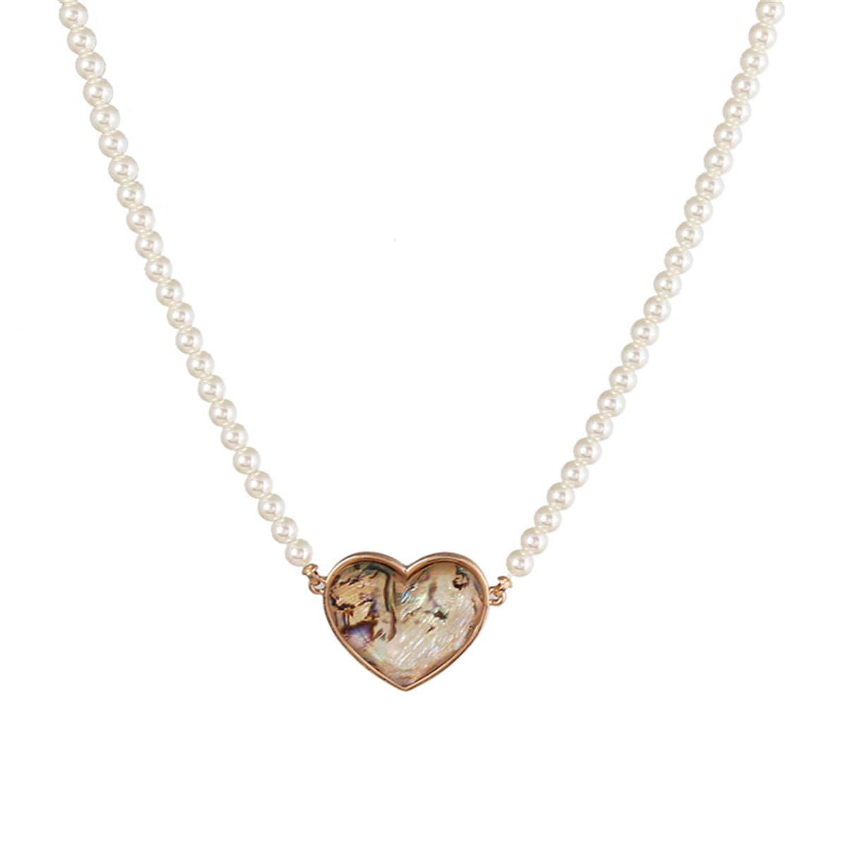 Abalone Shell and Pearl 18K Gold-Plated Heart Pendant Necklace, gold pendant necklace for women, side view