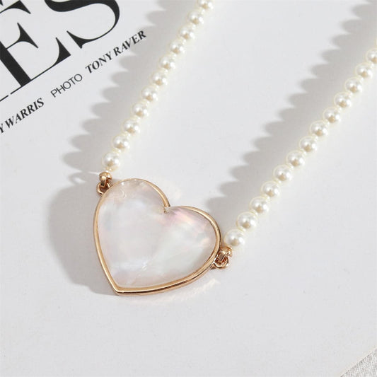 Shell and Pearl 18K Gold-Plated Heart Pendant Necklace, gold pendant necklace for women, everyday style, front view