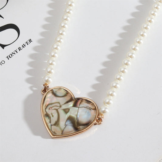 Shell and Pearl 18K Gold-Plated Heart Pendant Necklace, gold pendant necklace for women, dainty minimalist design, front view