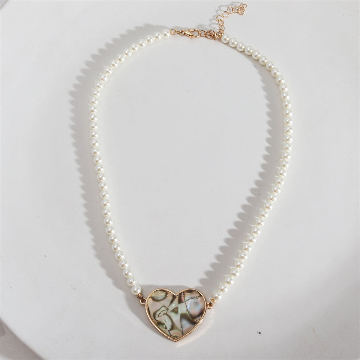 Shell and Pearl 18K Gold-Plated Heart Pendant Necklace, gold pendant necklace for women, elegant gift for her, side view